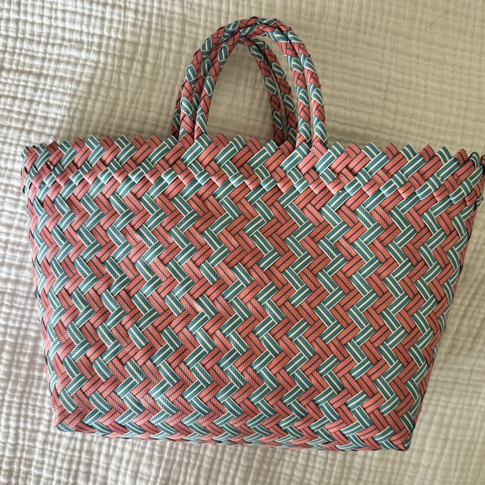 HD Buttercup Handwoven Chevron Summer Tote – Pink, Blue & Cream NWOT